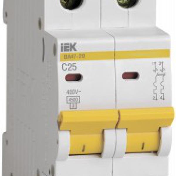 Автоматический выключатель 25А 2P 4,5кА х-ка С ВА47-29