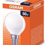 Лампа накаливания 60W E14  шар, матовый,OSRAM P 28378